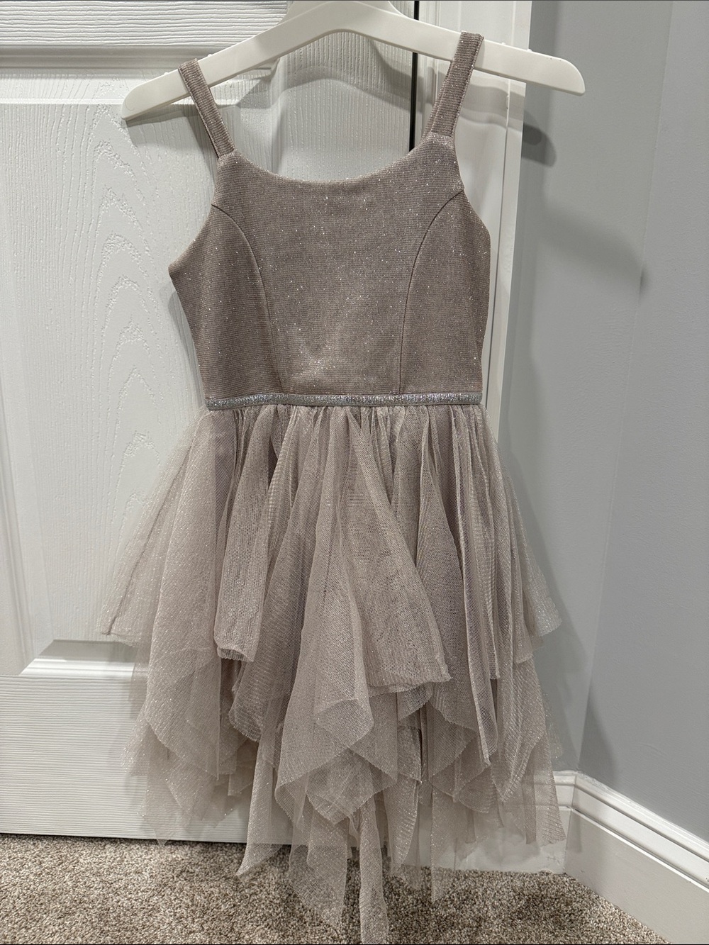 Cat & Jack Girls' Sparkle Taupe Layered Tulle Dress